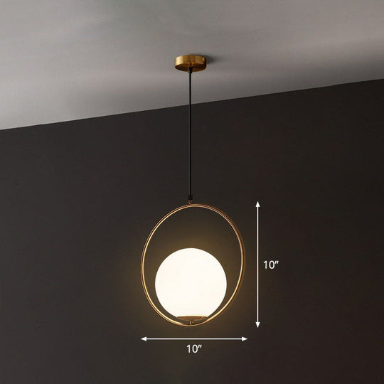 Globe Hanging Lamp Kit - Postmodern White Glass Pendant Light For Restaurants Gold / 10