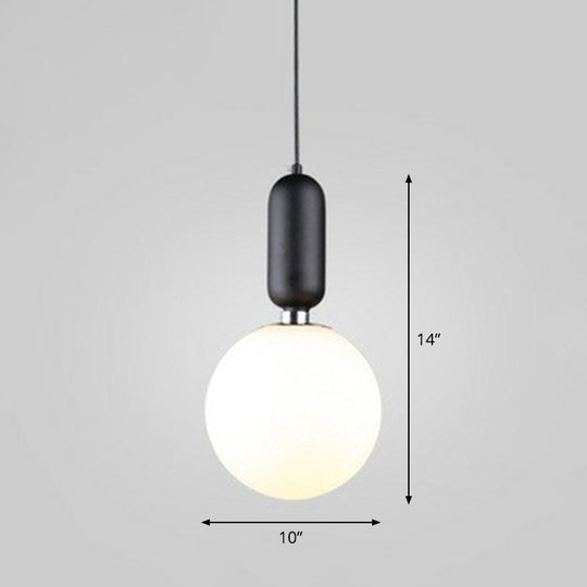 Nordic 1-Light Opaline Glass Hanging Light Fixture Black / 10