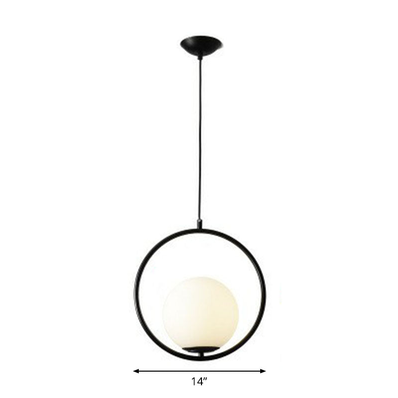 Milky Glass Kitchen Pendant Light- Modern Single-Bulb Hanging Ceiling Fixture Black
