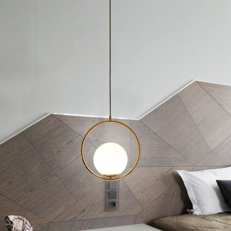 Modern Milky Glass Single-Bulb Pendant Light For Kitchen Ball Design Hanging Ceiling Lighting