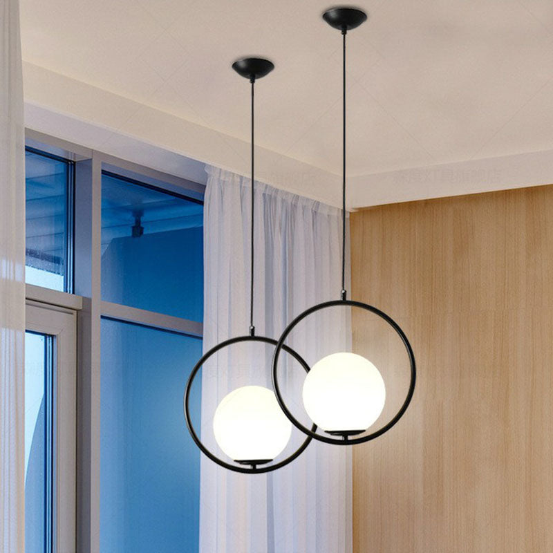 Modern Milky Glass Single-Bulb Pendant Light For Kitchen Ball Design Hanging Ceiling Lighting