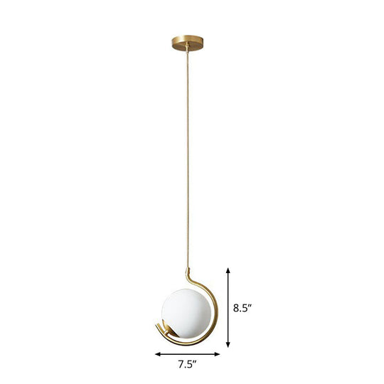 Simple Ball Pendant Light Cream Glass Bedside Suspension Lighting In Gold / 7.5’ Cord