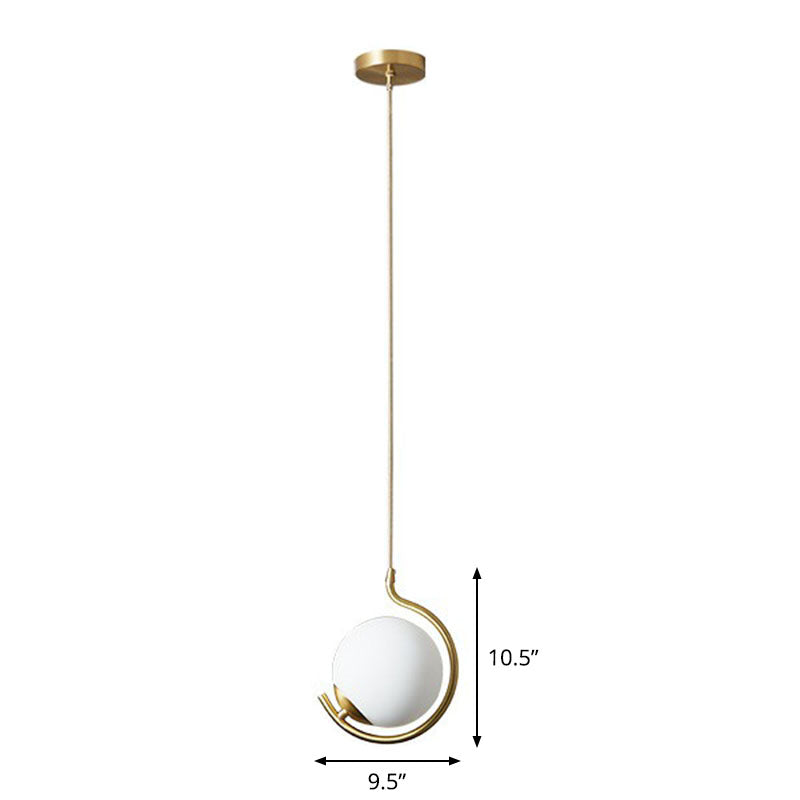 Simple Ball Pendant Light Cream Glass Bedside Suspension Lighting In Gold / 9.5’ Cord