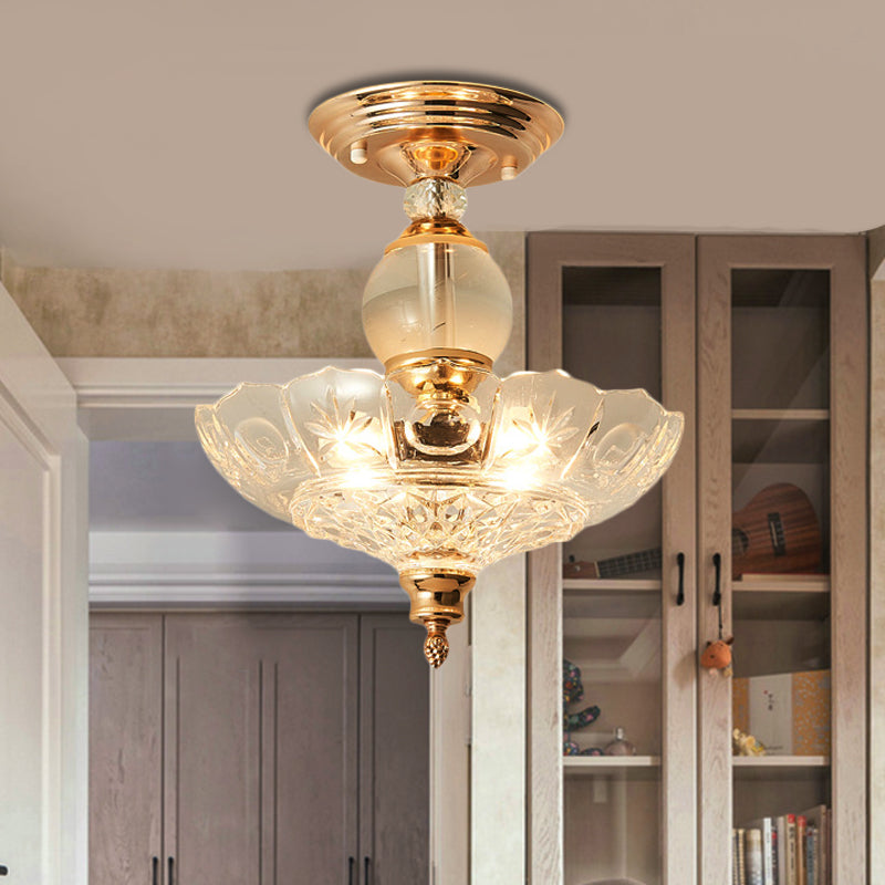 Modern Ribbed Glass Semi Flush Mount Light In Black/Gold - 12’/16’ Diameter 1 Crystal Ceiling