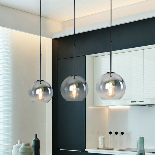Modern Glass Globe Pendant Light Fixture - Silver Dining Room Hanging Lamp