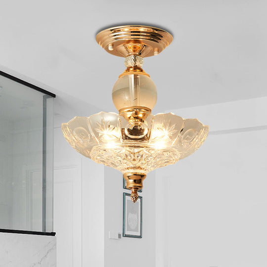 Modern Ribbed Glass Semi Flush Mount Light In Black/Gold - 12’/16’ Diameter 1 Crystal Ceiling