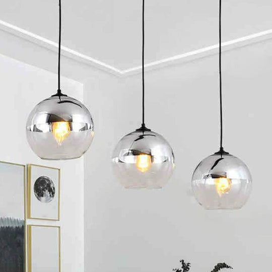 Postmodern Glass Pendant Light - Sphere Electroplate Ideal For Dining Room Ceiling Hang Silver