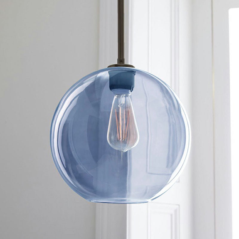 Sleek 1-Light Dining Room Pendant - Simplicity Ceiling Light With Globe Glass Shade Blue