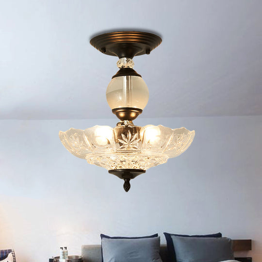 Modern Ribbed Glass Semi Flush Mount Light In Black/Gold - 12’/16’ Diameter 1 Crystal Ceiling