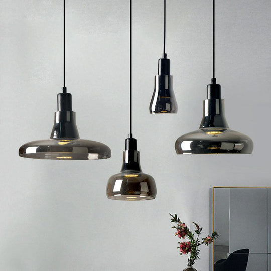 Contemporary Black Smoke Grey Glass Pot Lid Pendant Light For Dining Room Ceiling Lighting