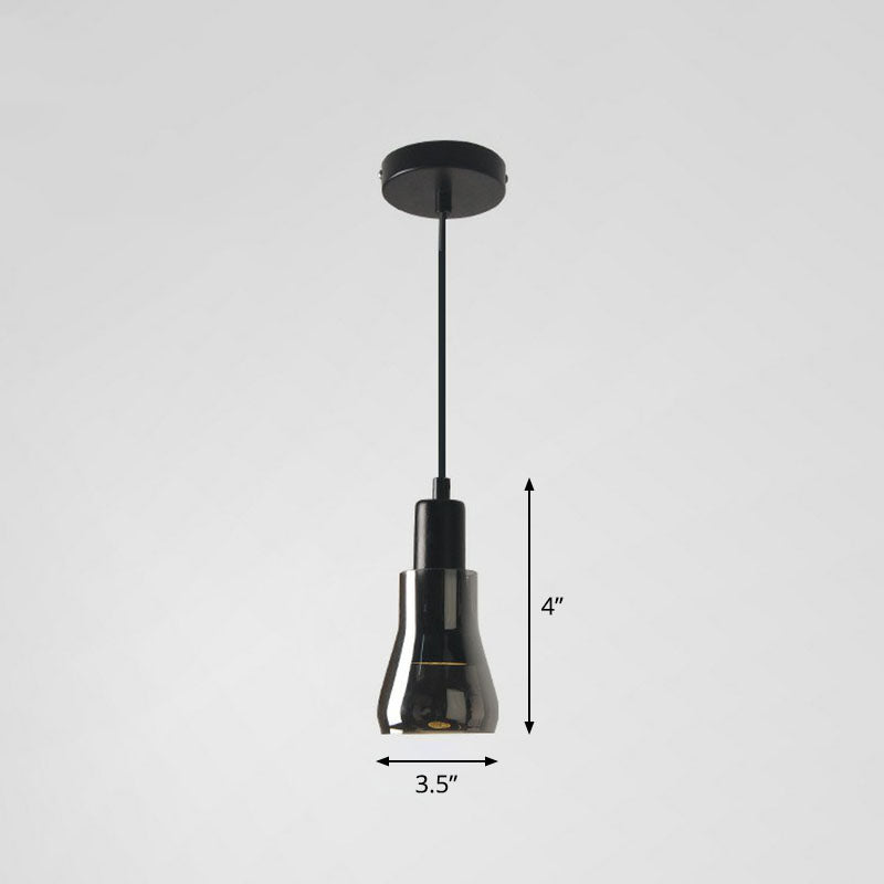 Contemporary Smoke Grey Glass Pendant Light With Pot Lid Design - Black Ceiling Lighting For Dining