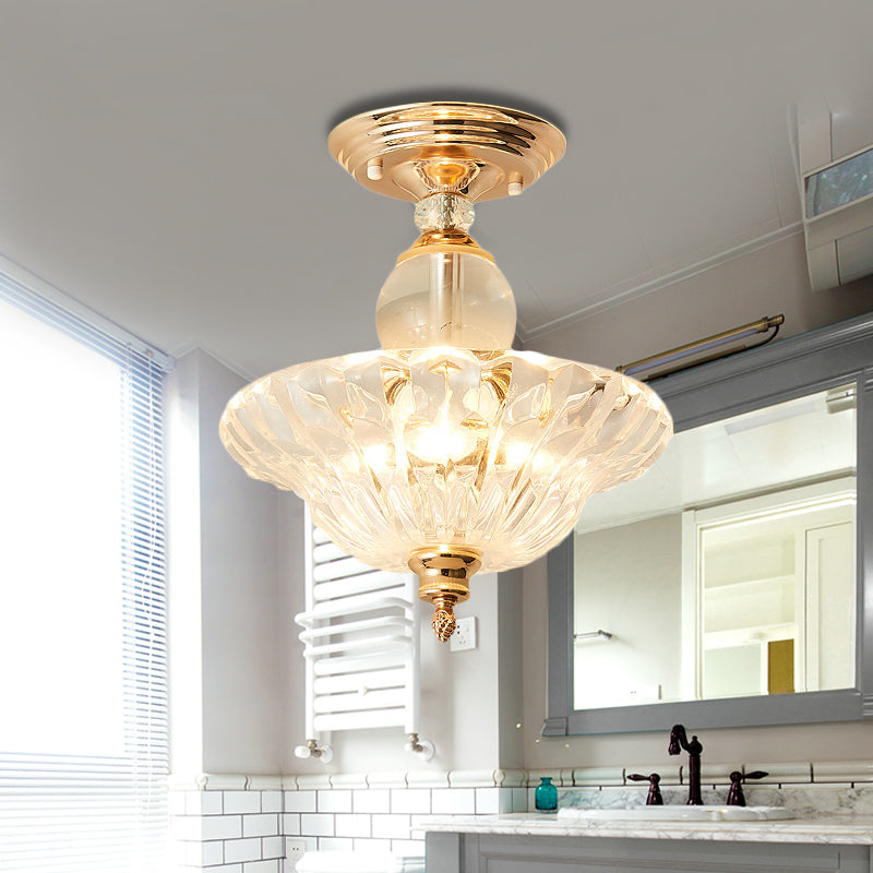 Modern Ribbed Glass Semi Flush Mount Light In Black/Gold - 12’/16’ Diameter 1 Crystal Ceiling Lamp