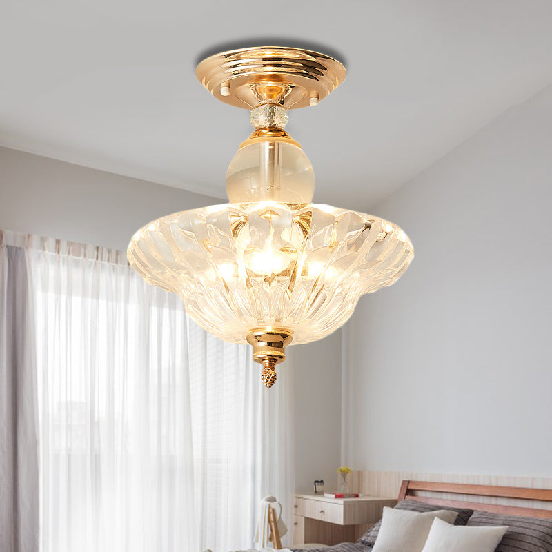 Modern Ribbed Glass Semi Flush Mount Light In Black/Gold - 12’/16’ Diameter 1 Crystal Ceiling