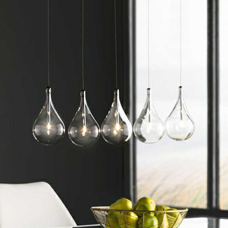 Chic Water-Drop Led Pendant Lamp In Clear Glass And Chrome For Snack Bar Ceiling