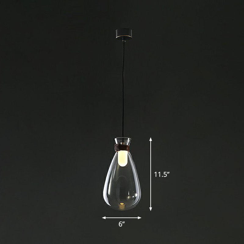 Minimalist Raindrop Glass Hanging Light With Leather Strap - 1-Light Suspended Lighting Fixture
