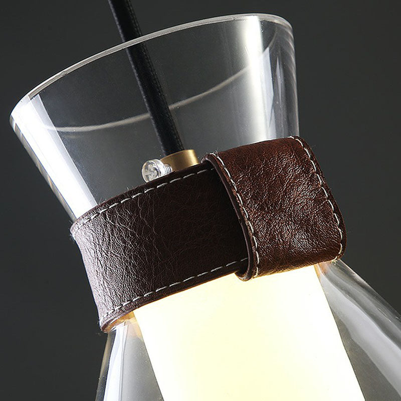 Minimalist Raindrop Glass Hanging Light With Leather Strap 1-Light Suspended Lighting Fixture