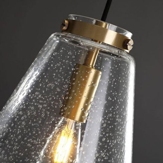 Clear Seeded Glass Geometry Pendant Lamp - Simplistic Bedroom Hanging Fixture