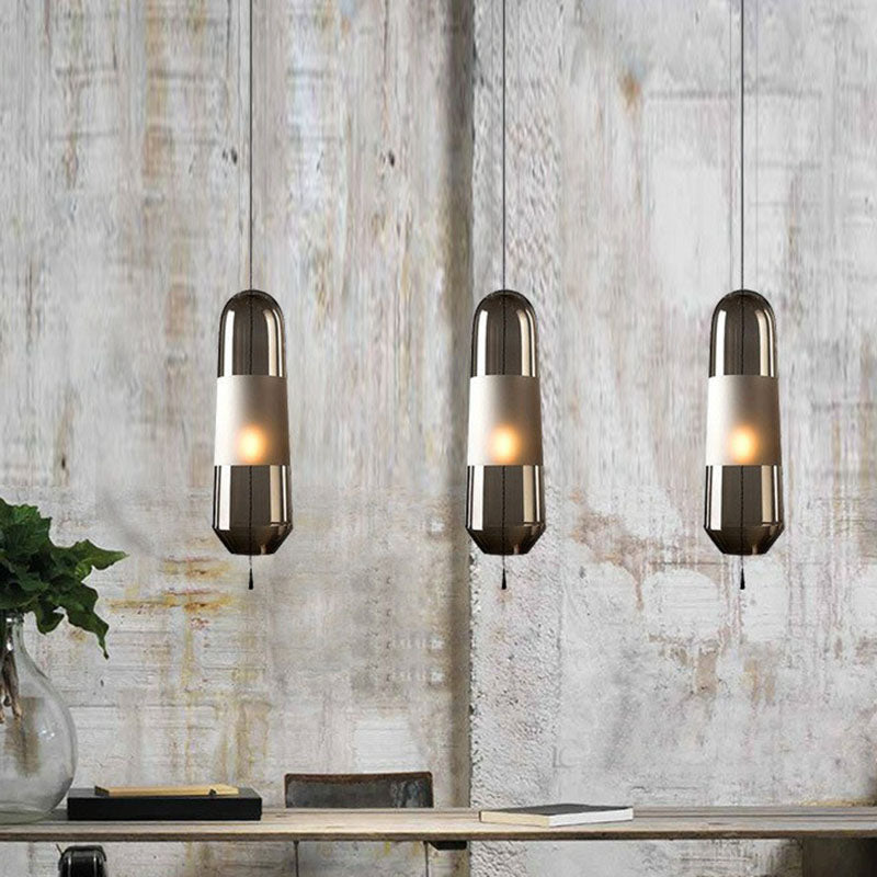 Nordic Glass Elliptical Suspension Light Pendant With Pull Chain - Perfect For Dining Rooms 1 Bulb