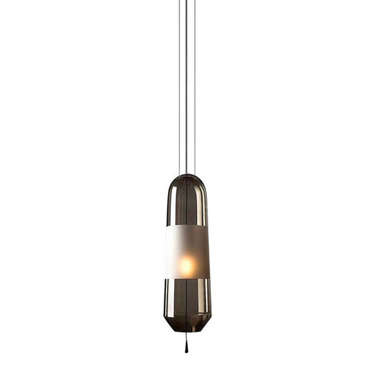 Nordic Glass 1-Bulb Elliptical Suspension Ceiling Pendant Lamp For Dining Room With Pull Chain