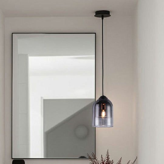 Modern Smoke Grey Glass Pendant Lighting - Cloche: Single Head Black Hanging Light Fixture