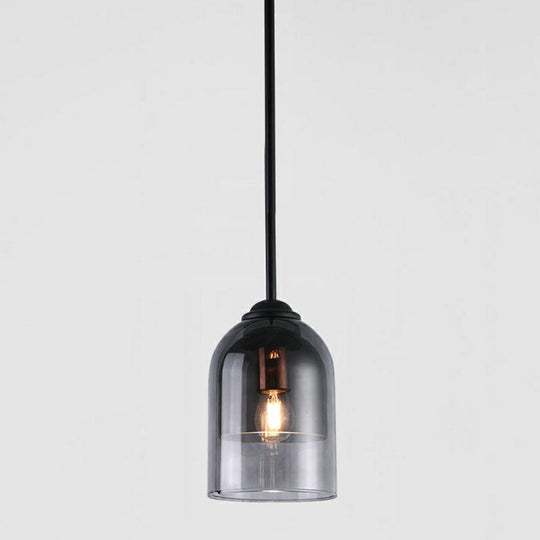 Smoke Grey Glass Pendant Light - Modern Cloche Design With 1 Head And Black Hanging Fixture