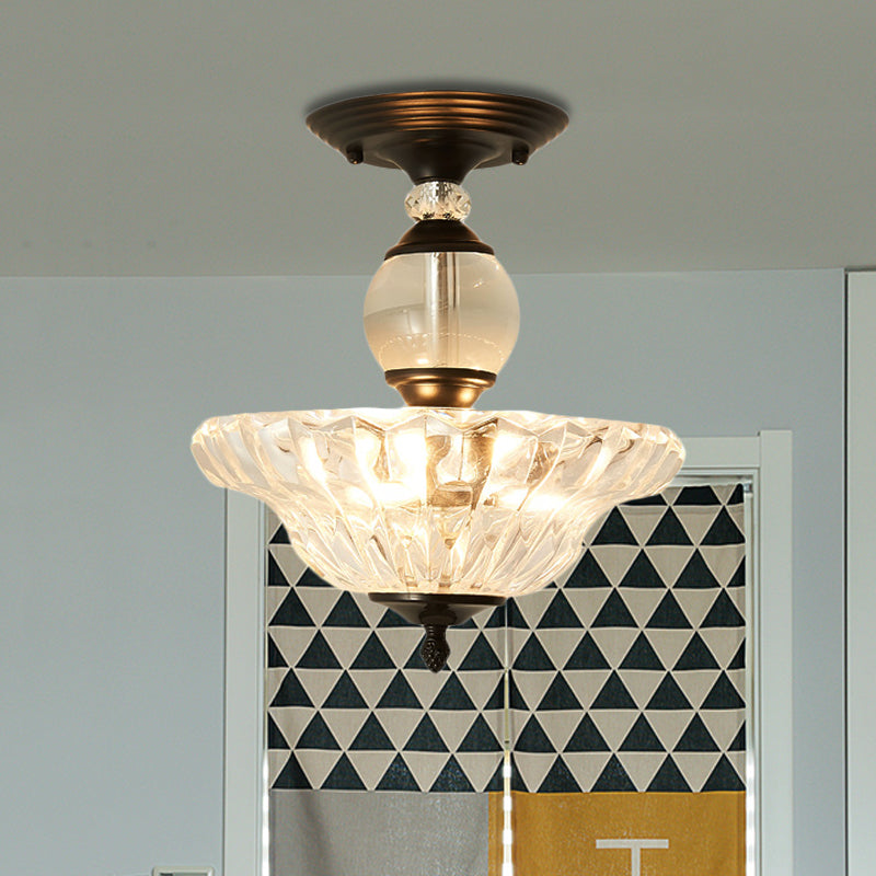Modern Ribbed Glass Semi Flush Mount Light In Black/Gold - 12’/16’ Diameter 1 Crystal Ceiling