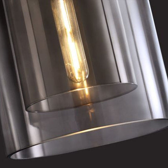 Postmodern Bedroom Hanging Lamp With Double Cloche Glass Shade - 1 Bulb Ceiling Light