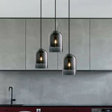 Contemporary Glass Cloche Hanging Lamp - Kitchen Pendant Light Fixture Smoke Gray