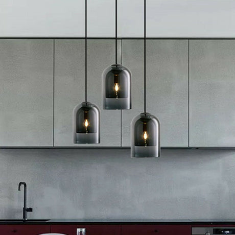 Contemporary Glass Cloche Hanging Lamp - Kitchen Pendant Light Fixture Smoke Gray