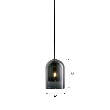 Contemporary Glass Cloche Hanging Lamp - Kitchen Pendant Light Fixture
