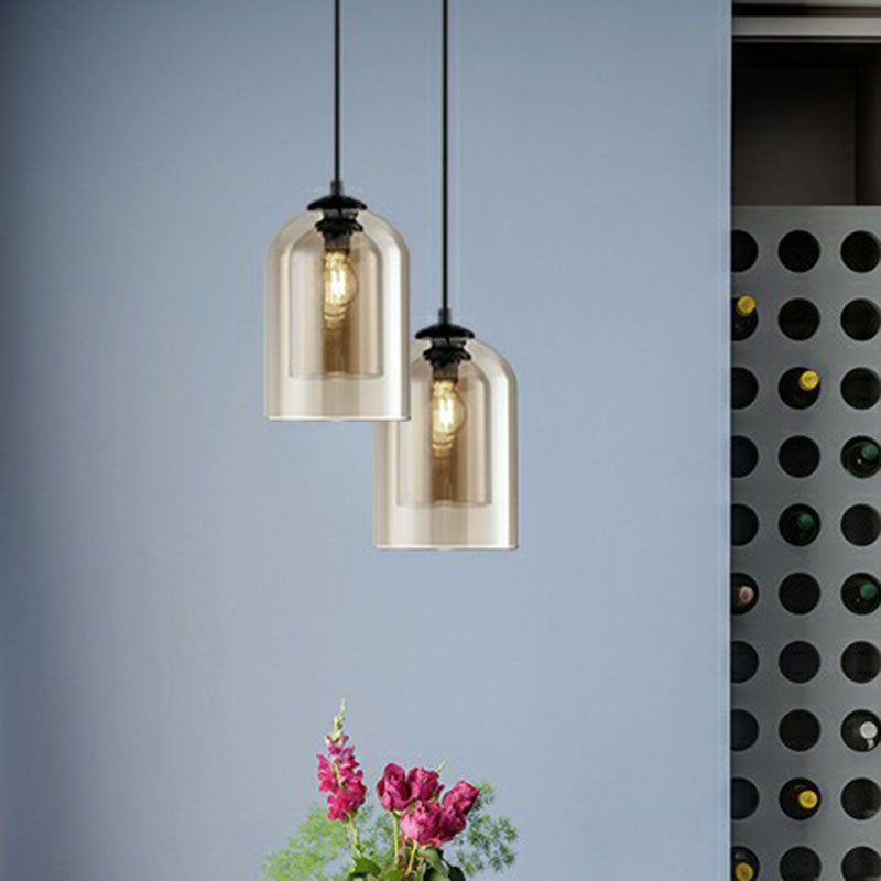 Dual-Glass Inverted Pendant Light For Dining Room Postmodern Ceiling Hang Lamp