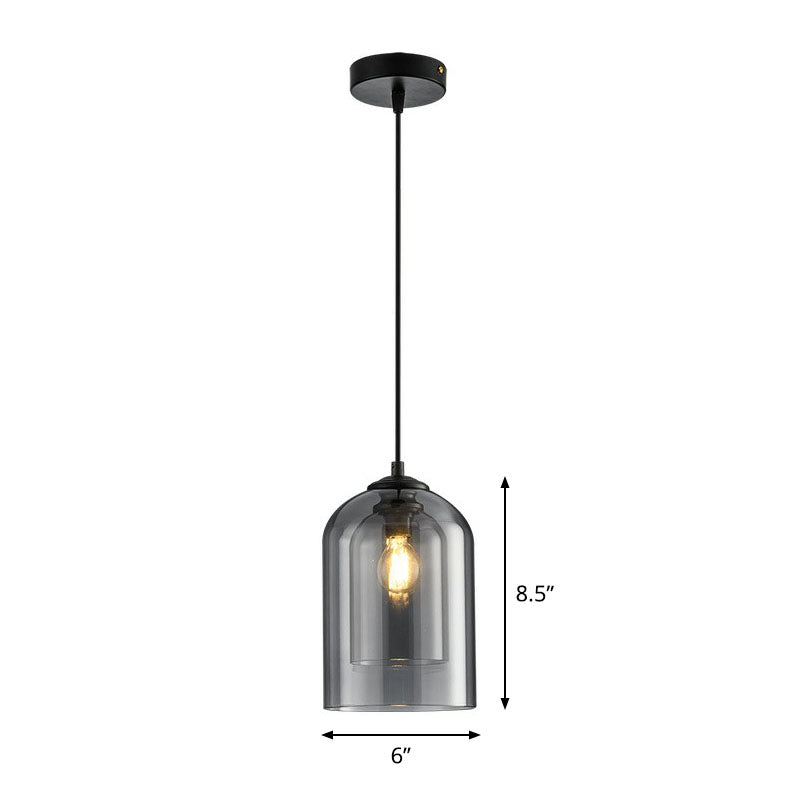 Modern Dual-Glass Pendant Light For Dining Room - Inverted Cup Design Smoke Gray