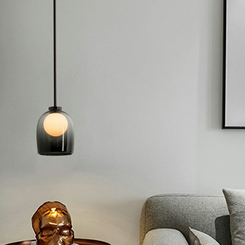 Contemporary Glass Pendant Light With Single Bell And Ball Design For Living Room Suspension