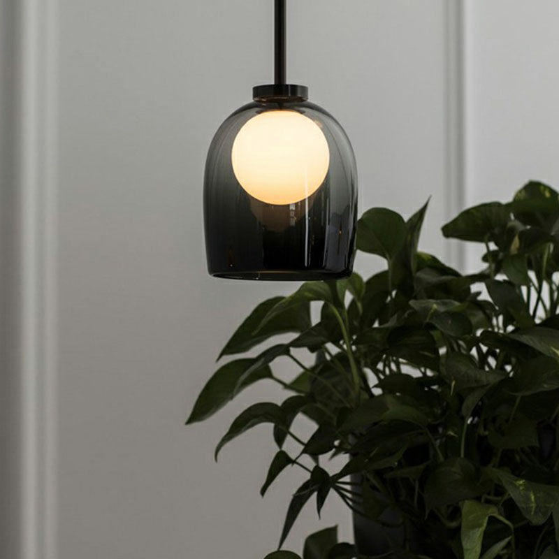 Modern Glass Cup Pendant Light For Dining Room - 1 Head Pendulum Design