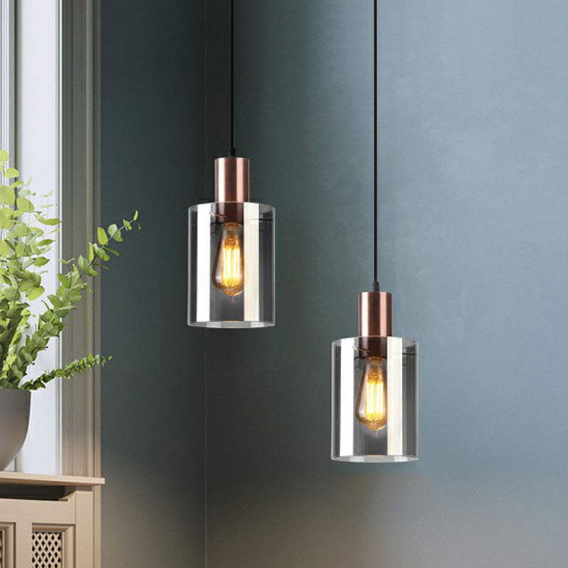 Smoke Grey Glass Pendant Light - Rose Gold Bottle Shaped Postmodern Hanging Fixture