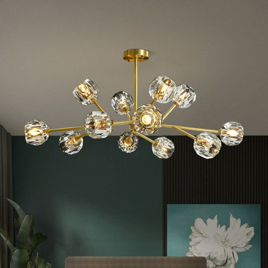 Modern Gold Finish Crystal Orb Chandelier For Living Room - Sputnik Ceiling Light