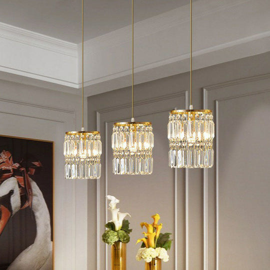 Postmodern Gold Pendant Lamp With 3 Cylinder Crystal Prisms
