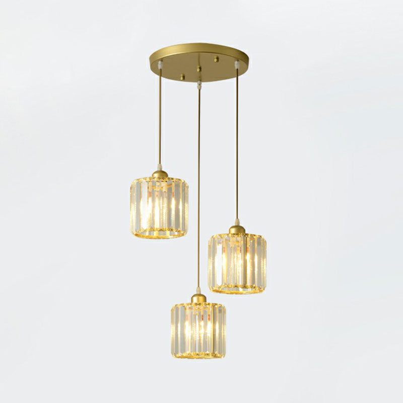 Modern Geometric Crystal Block Pendant Light - 3-Light Ceiling Fixture For Living Room Gold / Round