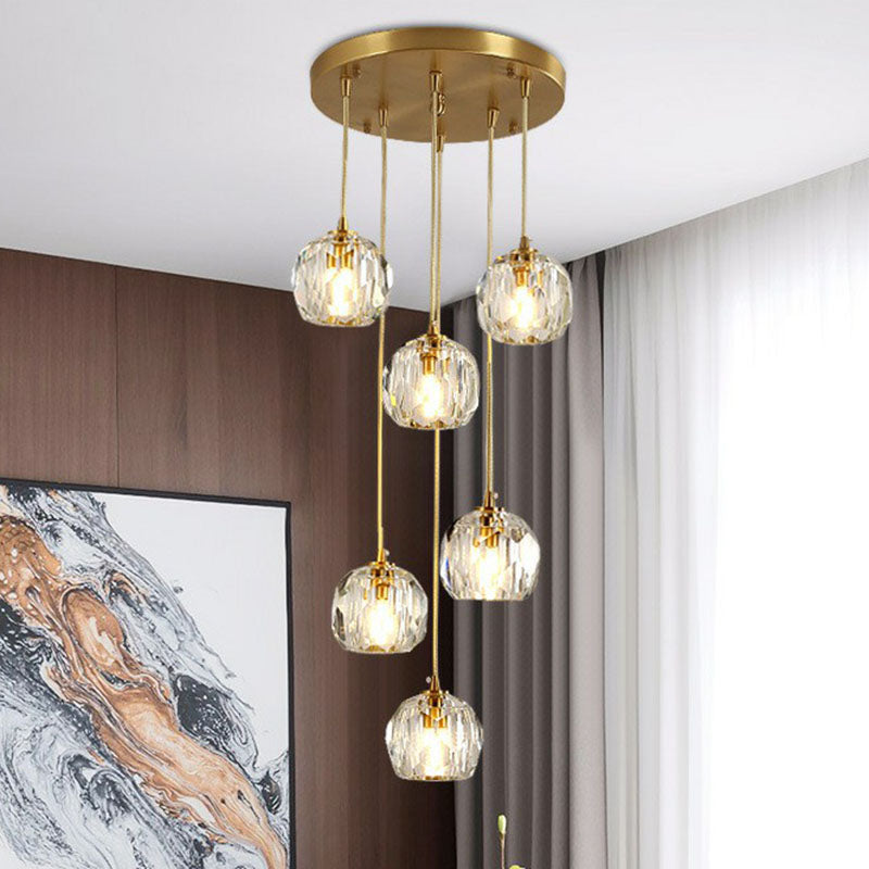 Gold K9 Crystal Pendant Lamp For Stairway Decor