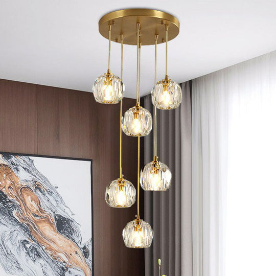 Gold K9 Crystal Pendant Lamp For Stairway Decor