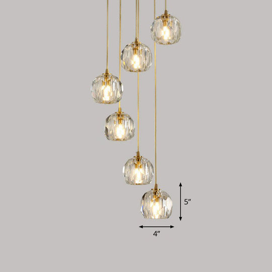 Postmodern Gold K9 Crystal Cluster Pendant Light - Elegant Hanging Lamp For Stairway 6 /