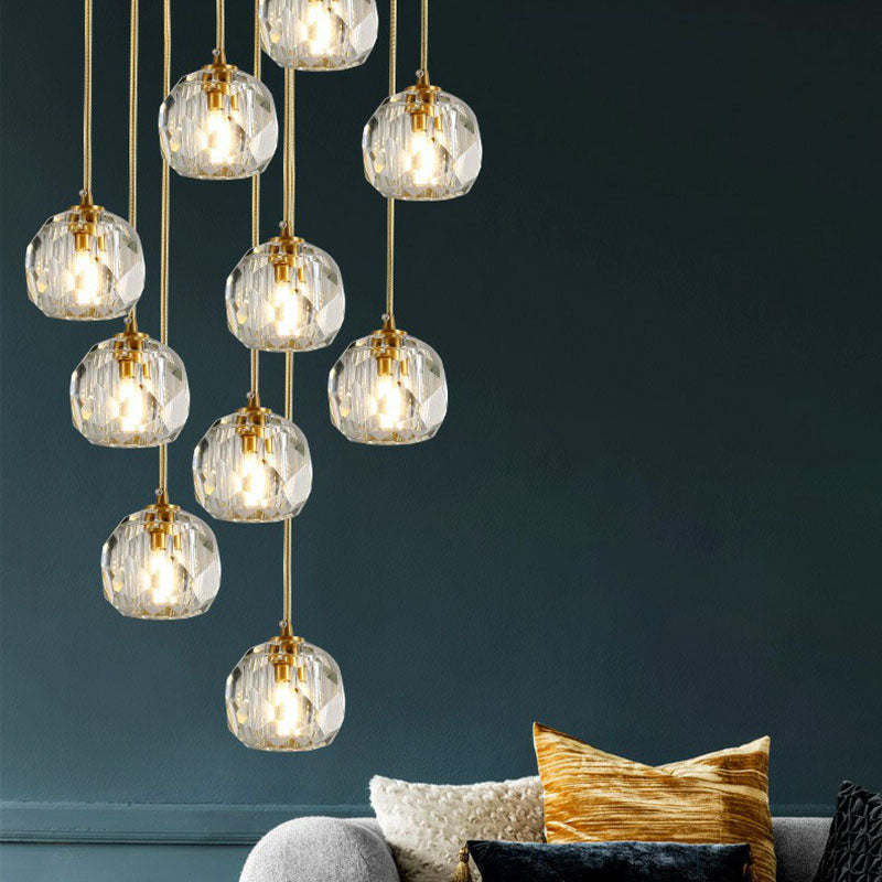 Gold K9 Crystal Pendant Lamp For Stairway Decor