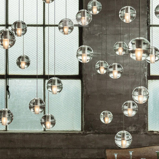 Modern Meteor Shower Multi-Light Pendant Chandelier With Clear Seedy Glass