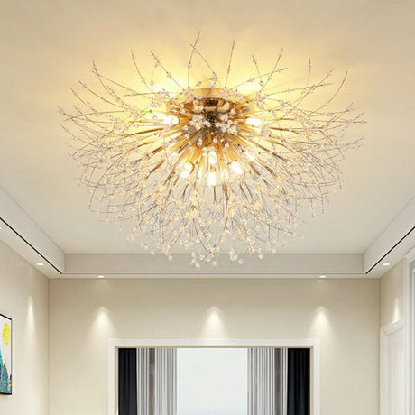 Contemporary Crystal Dandelion Ceiling Lamp For Chic Bedroom Lighting