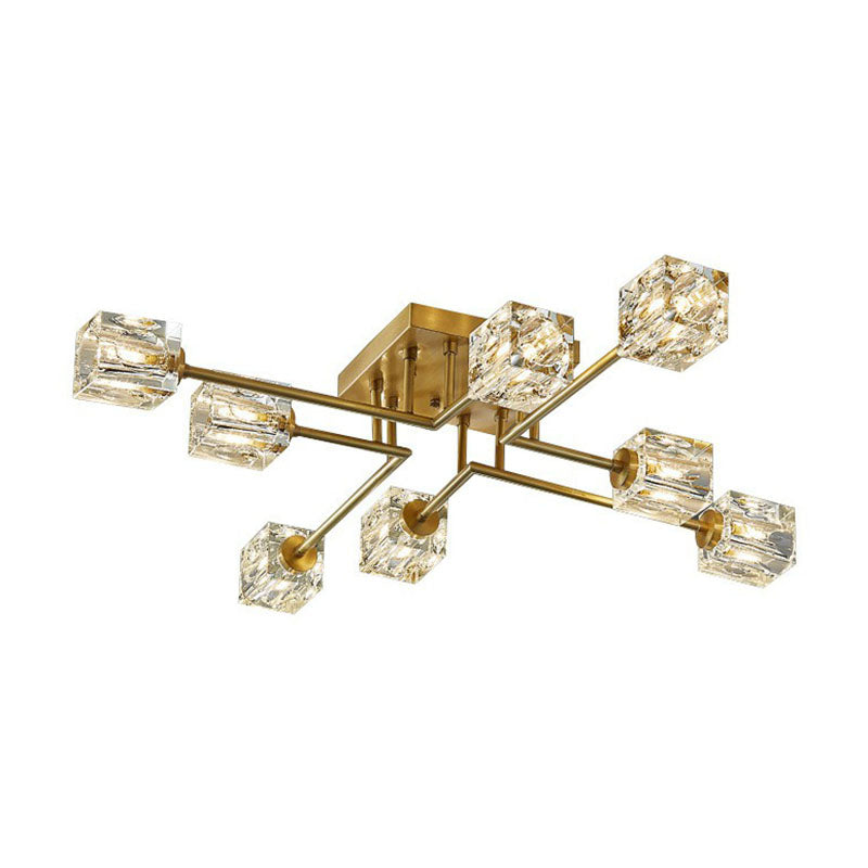 Post - Modern Crystal Cube Ceiling Light With Gold Finish