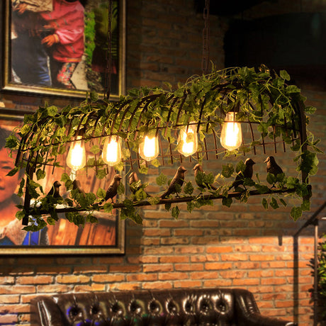 Vintage Iron Island Pendant Light With Ivy Decor For Restaurant Ceiling - Black 5 /