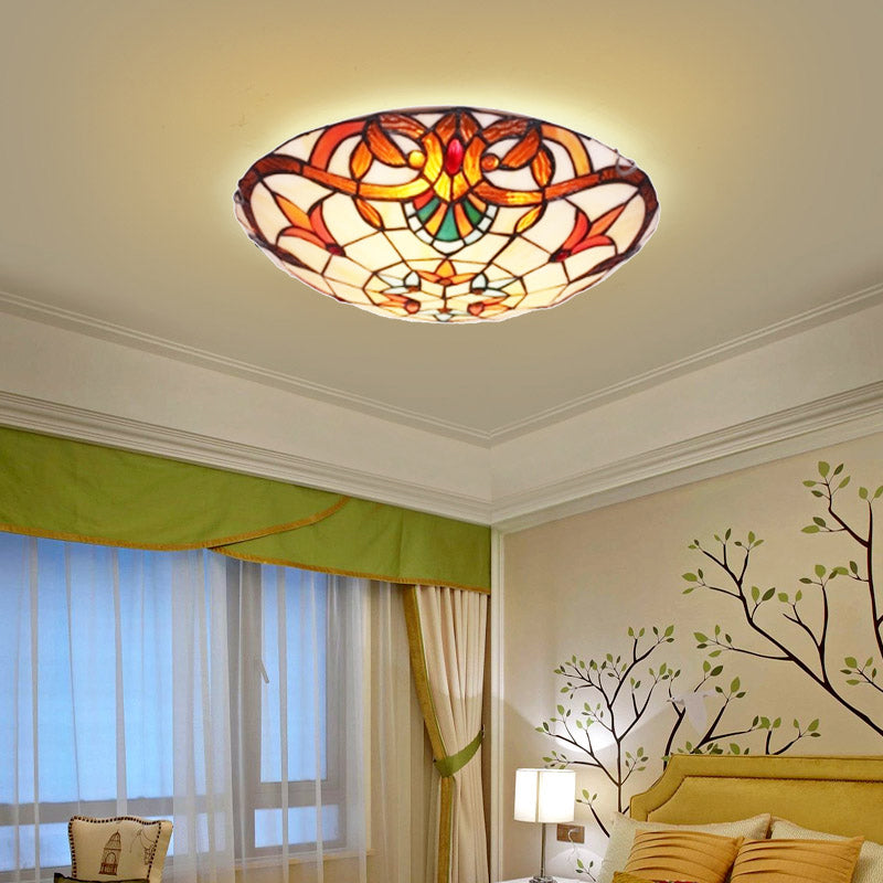 Antique Tiffany Glass Orange Led Flushmount Ceiling Light For Bedroom - Flower Flush Mount’