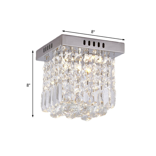 Modern Crystal Chrome Flush Mount Led Ceiling Light - 8’/16’ Cubic/Cuboid For Bedroom