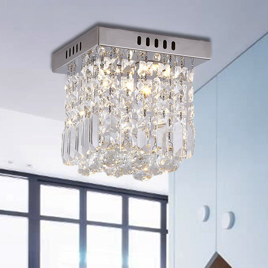 Modern Crystal Chrome Flush Mount Led Ceiling Light - 8’/16’ Cubic/Cuboid For Bedroom