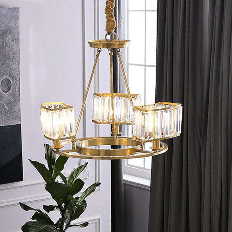 Contemporary Gold Round Chandelier Pendant Light With K9 Crystal For Living Room